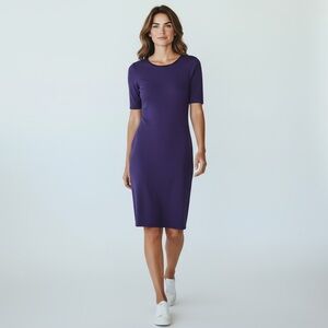 Saint Tropez Purple Short Sleeve Velvet Bead Trim High Neckline Sweater Dress M
